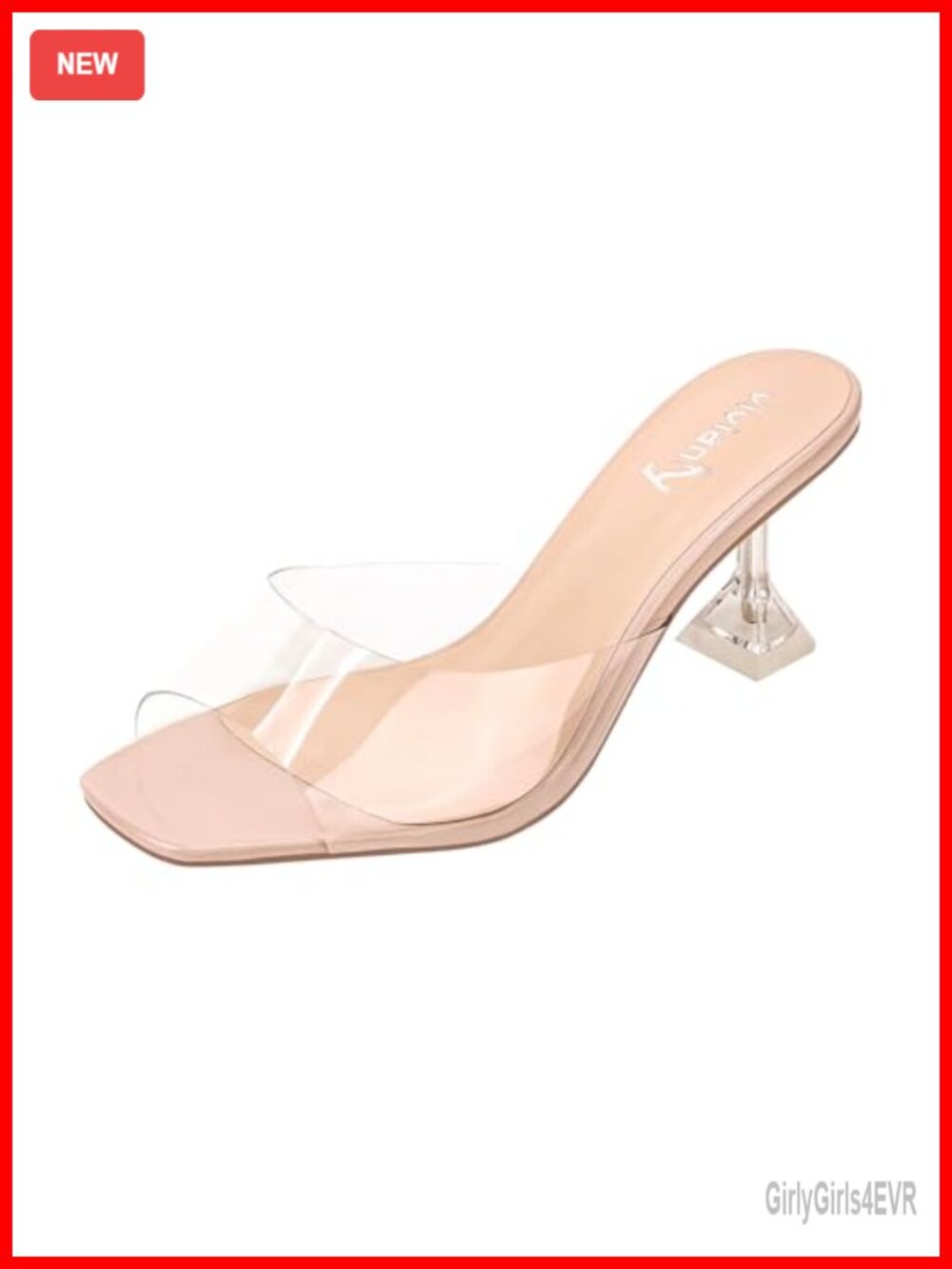 Womens Clear Heeled Sandals Slip On Square Toe Stiletto Mules Party